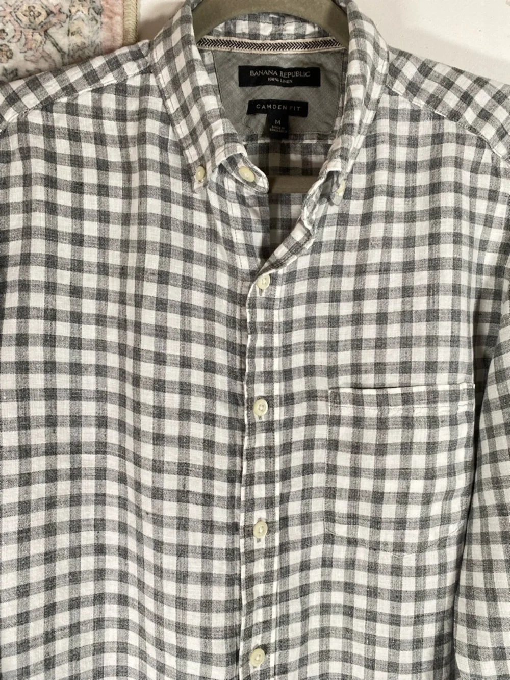 BANANA REPUBLIC Men’s Camden Fit Linen Gingham Check Button Down Shirt M